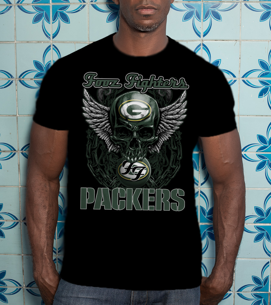 Foo Fighters Green Bay Packers Skull Winged T-Shirt