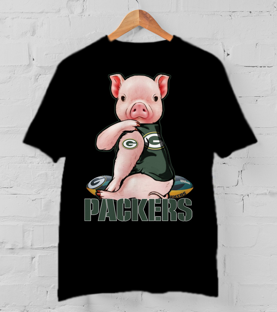 Cute Pig Wearing Green Bay Packers Jersey With Footballs T-Shirt
