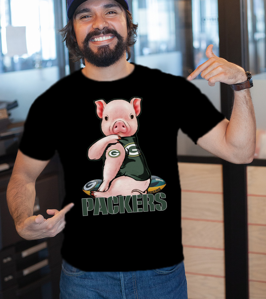 Cute Pig Wearing Green Bay Packers Jersey With Footballs T-Shirt