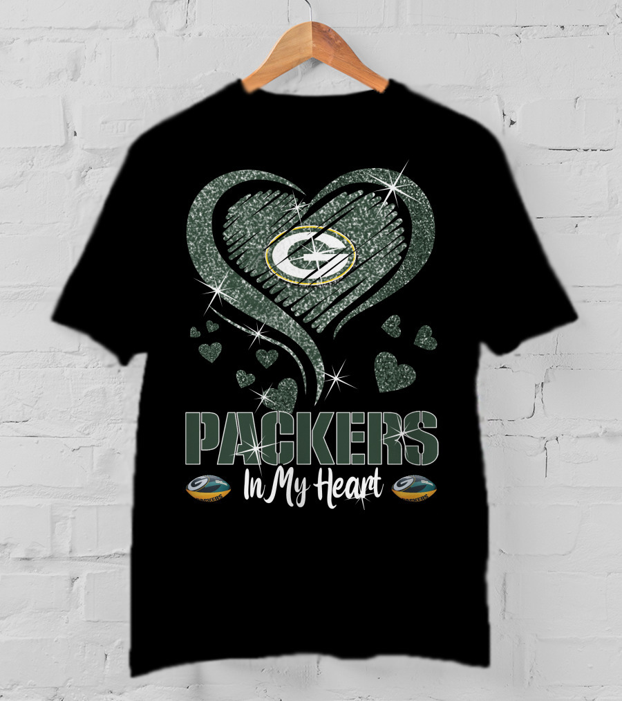 Packers In My Heart Green Bay Packers Heart Logo Sparkle Elements T-Shirt