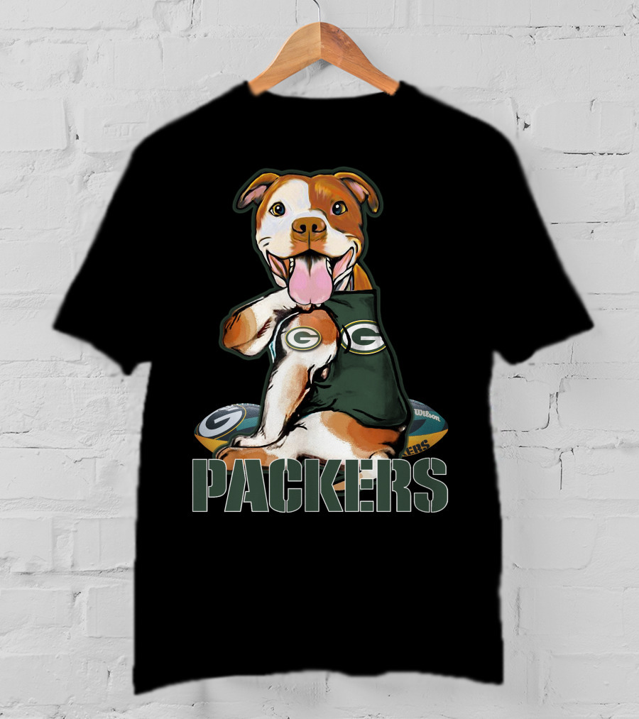 Packers Pitbull With Green Bay Wilson Football T-Shirt