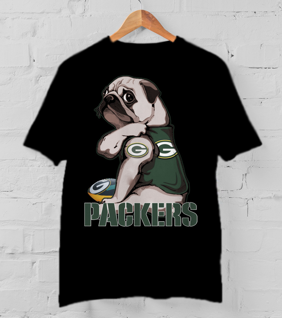 Packers Pug With Green Bay Logo Football T-Shirt