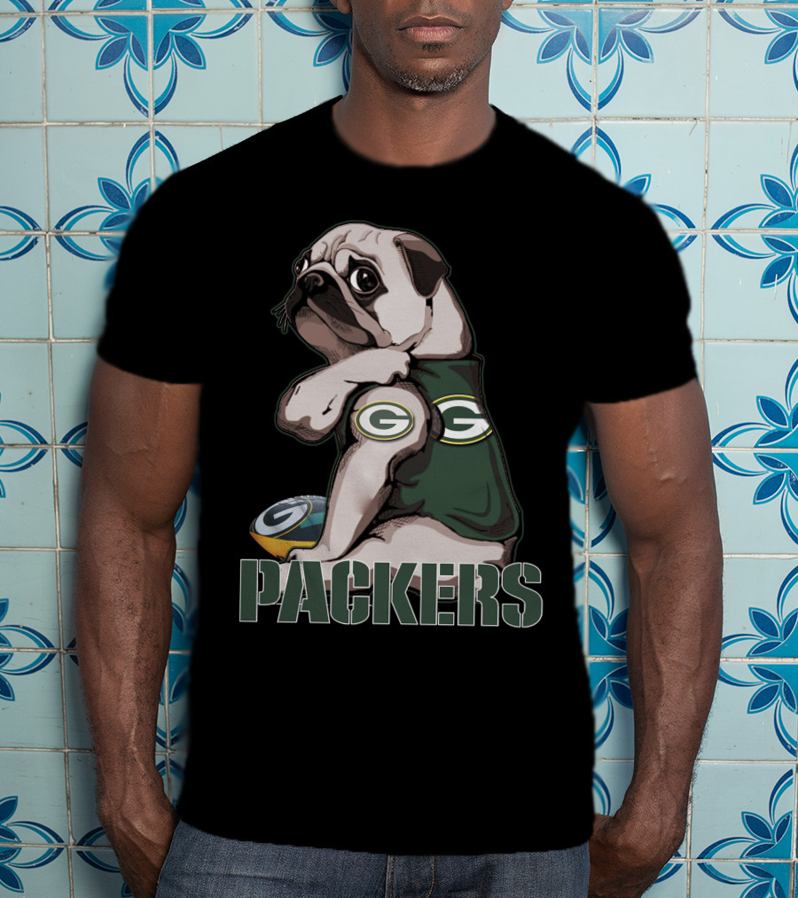 Packers Pug With Green Bay Logo Football T-Shirt