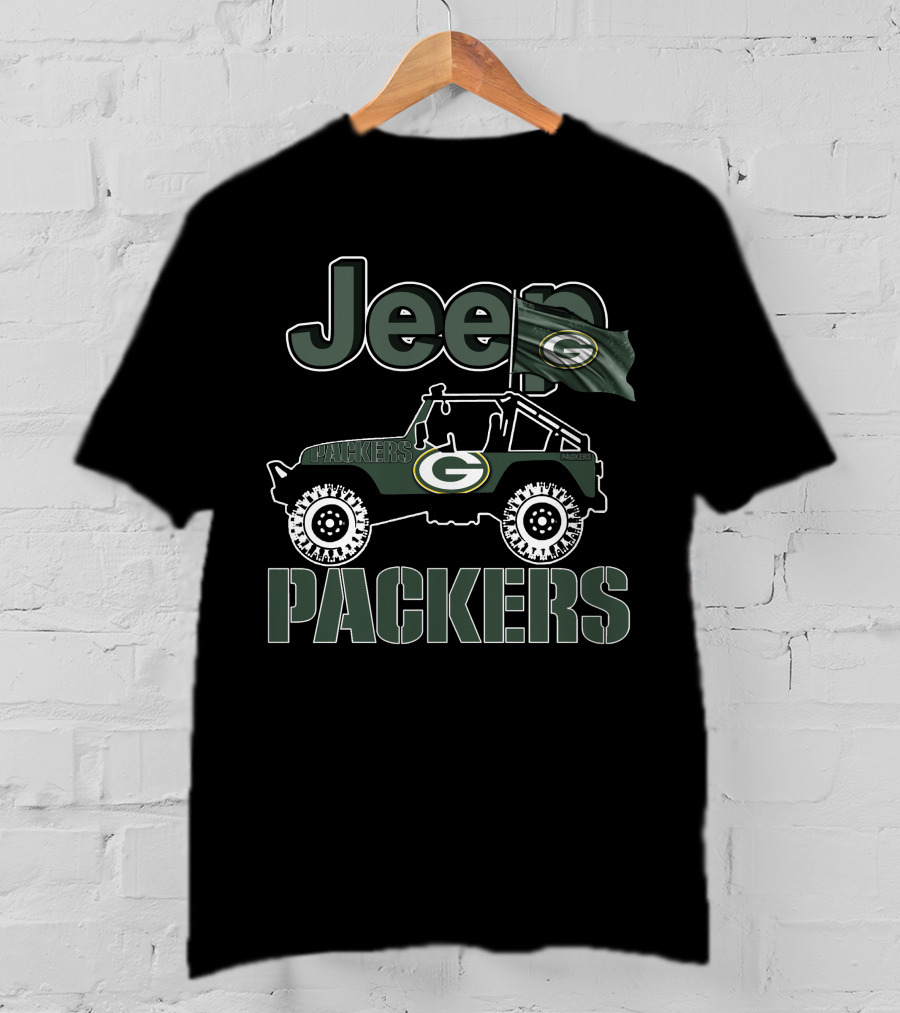 Jeep Packers Green Bay Logo With Flag T-Shirt