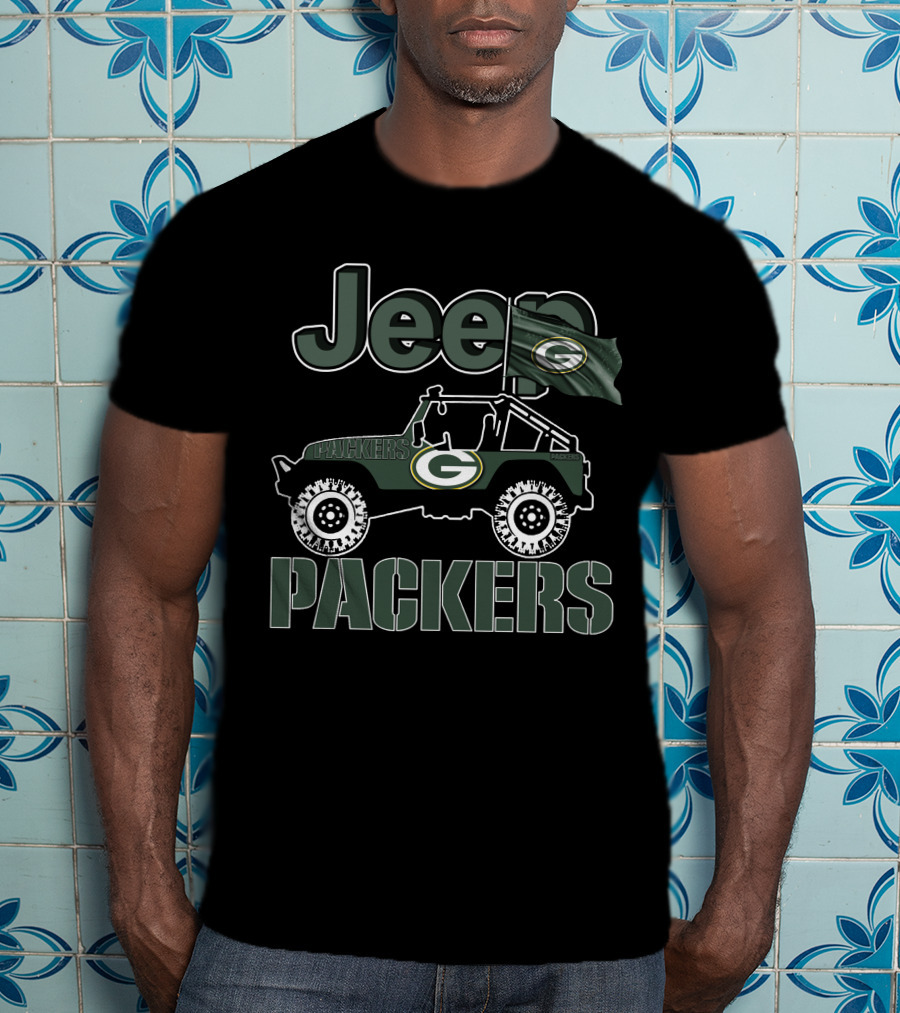 Jeep Packers Green Bay Logo With Flag T-Shirt