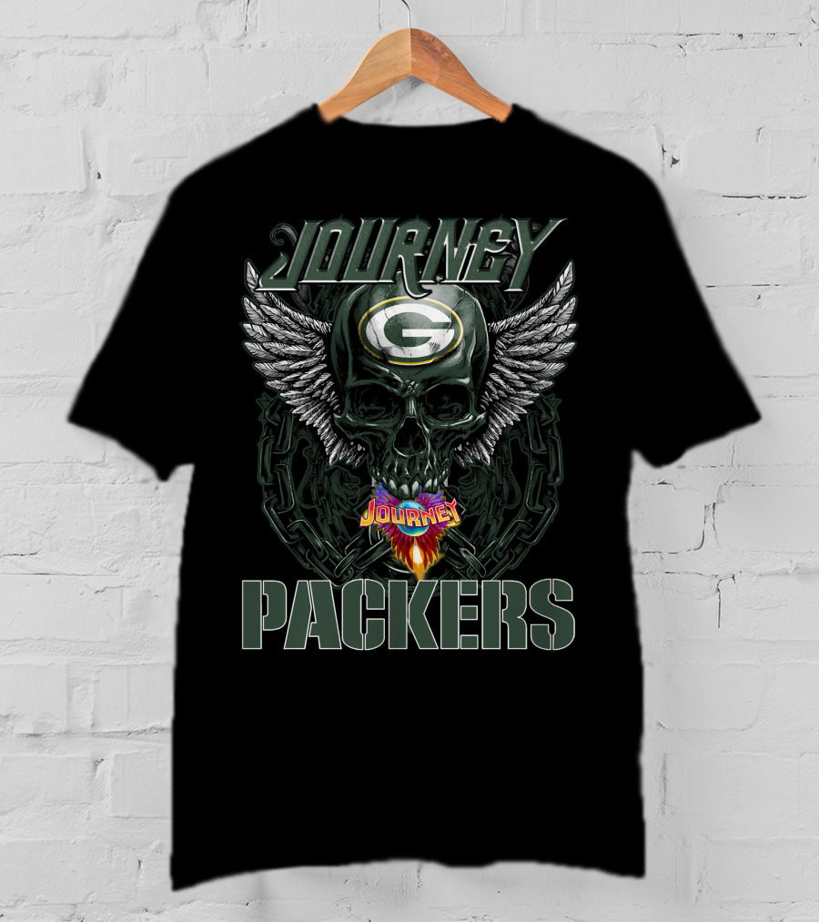 Journey Green Bay Packers Skull Wings Logo And Chains T-Shirt