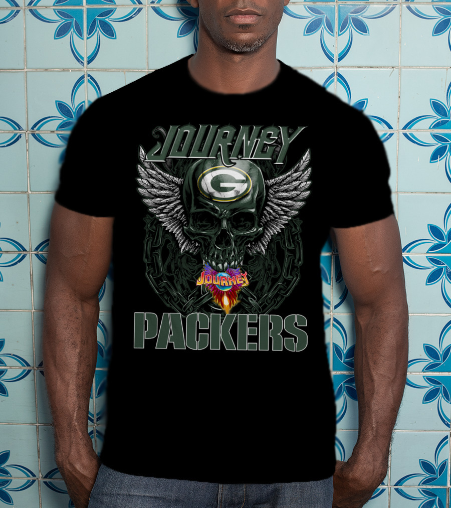 Journey Green Bay Packers Skull Wings Logo And Chains T-Shirt
