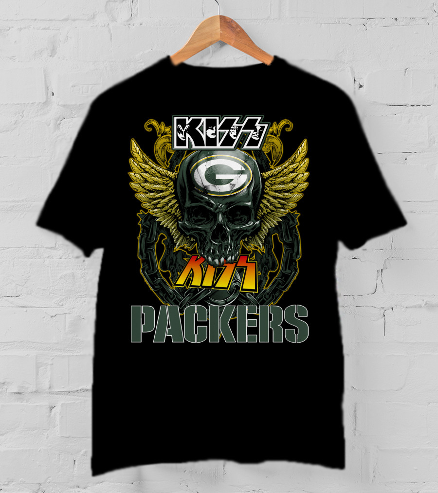 Kiss Green Bay Packers Skull Winged Helmet Packers T-Shirt