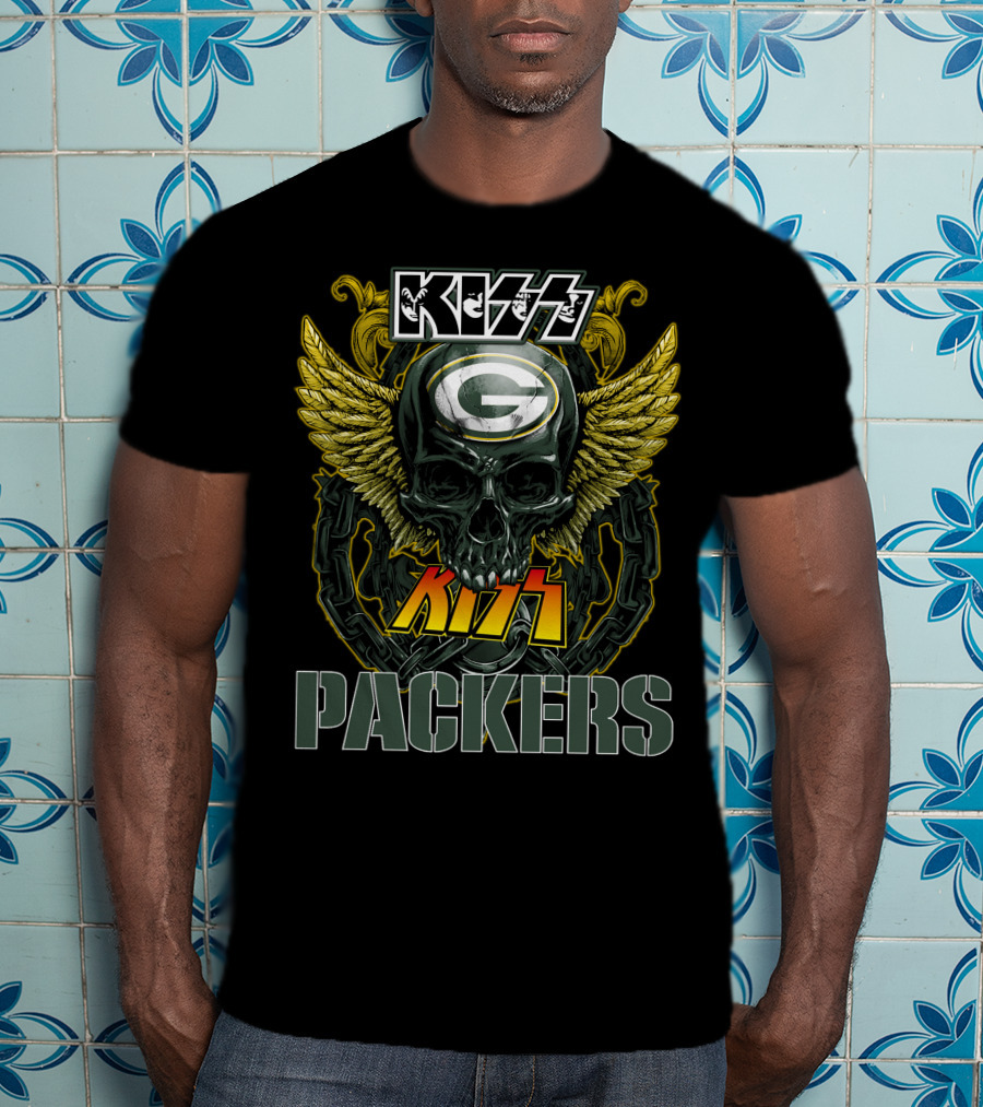Kiss Green Bay Packers Skull Winged Helmet Packers T-Shirt