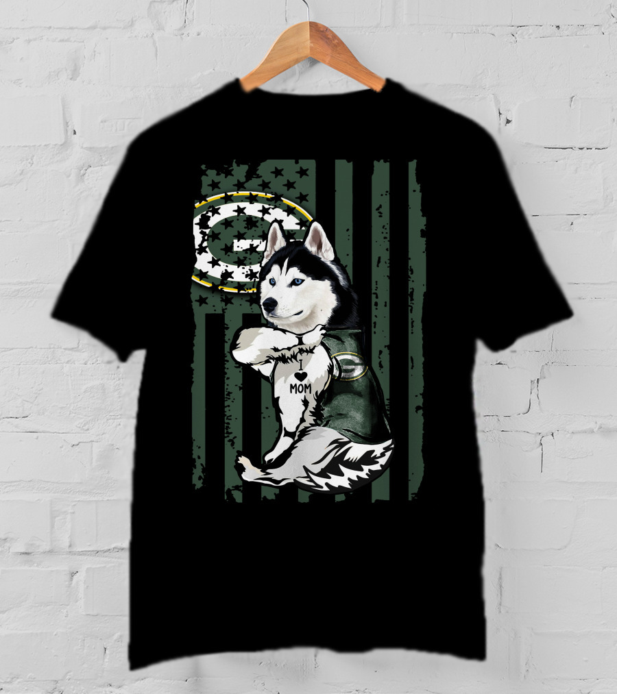 Siberian Husky Green Bay Packers I Love Mom T-Shirt