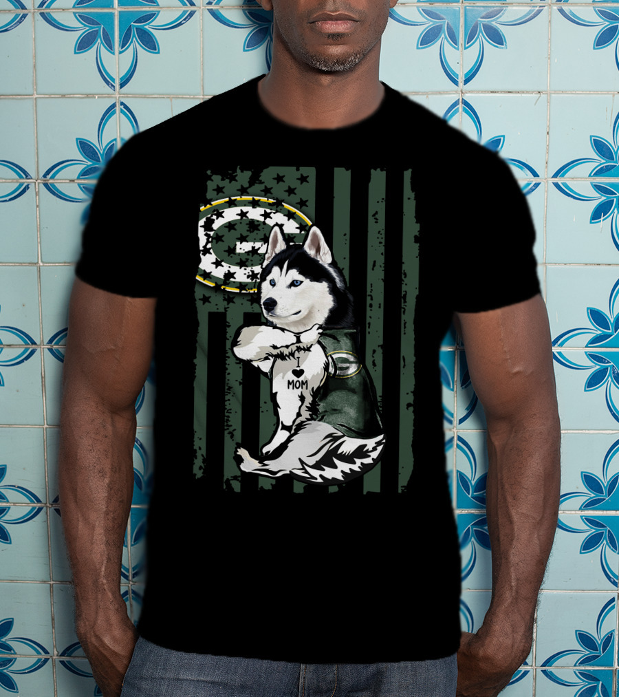 Siberian Husky Green Bay Packers I Love Mom T-Shirt