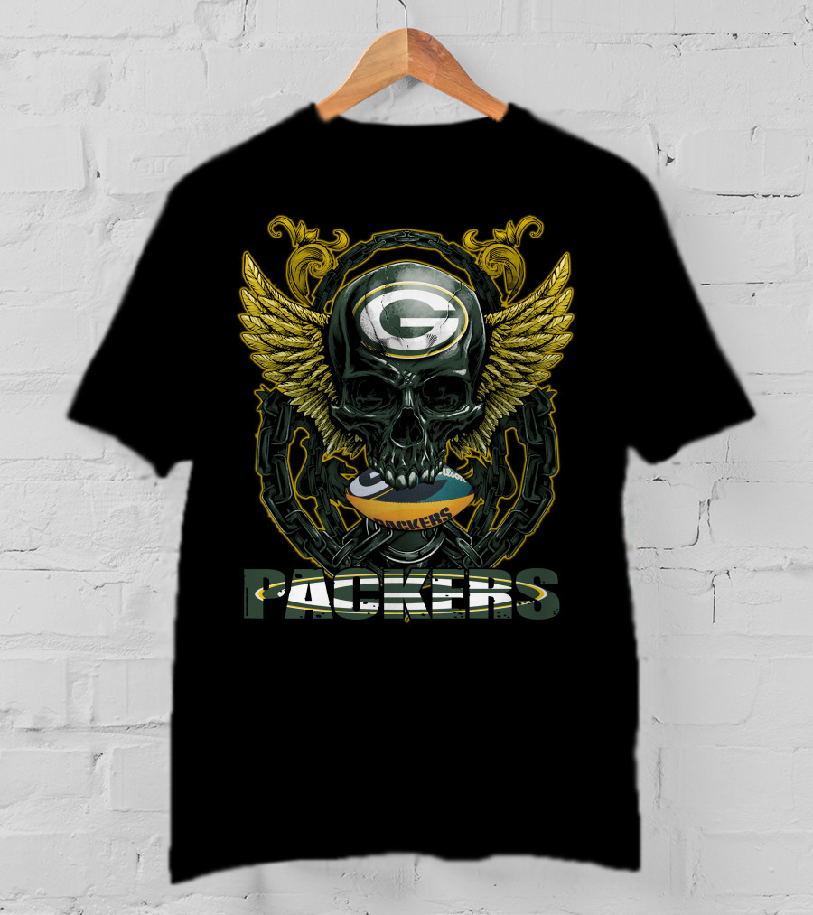 Packers Skull With Wings And Football Helmet T-Shirt