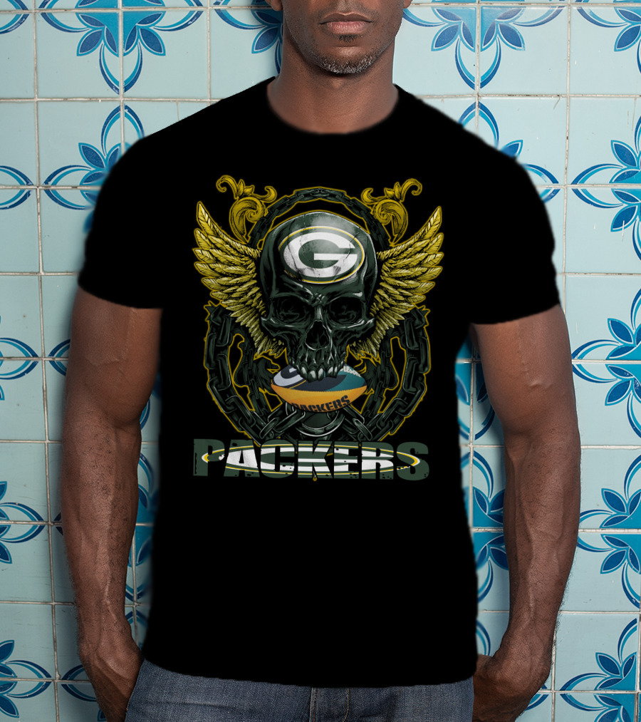 Packers Skull With Wings And Football Helmet T-Shirt