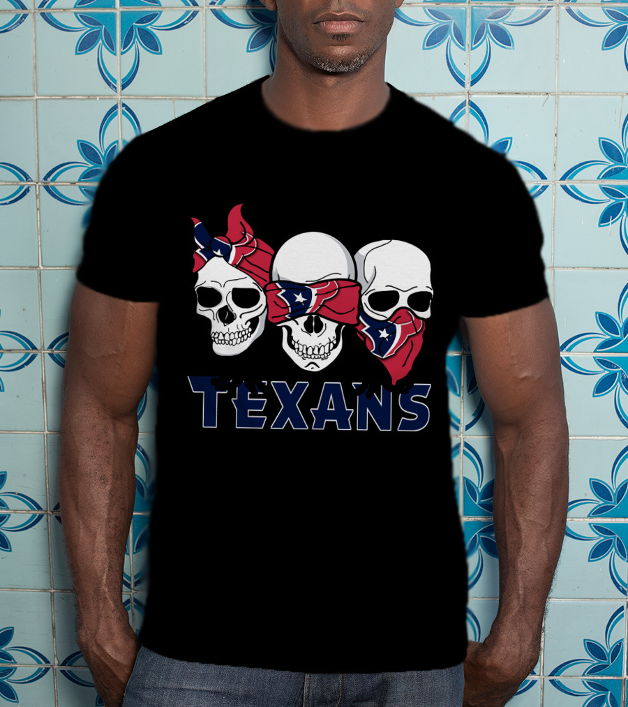 Texans Red White Blue Skull Bandana Trio T-Shirt