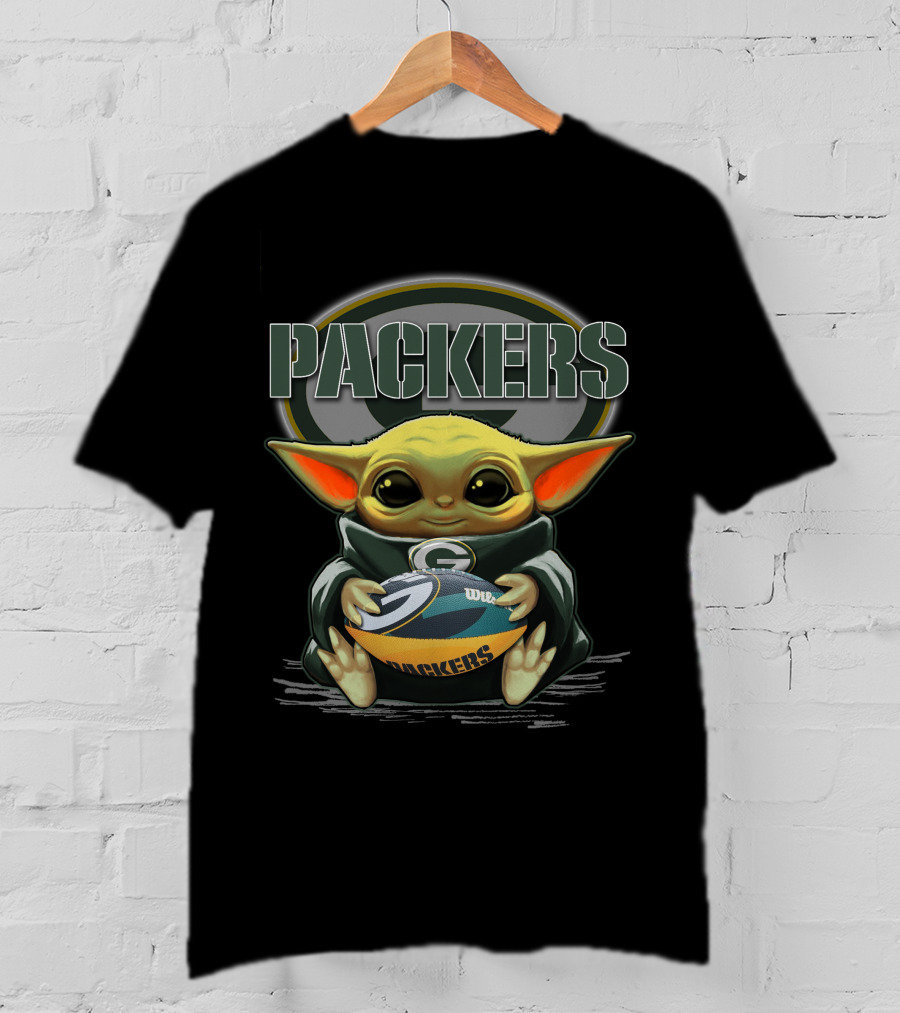 Packers Baby Yoda Holding Green Bay Football T-Shirt