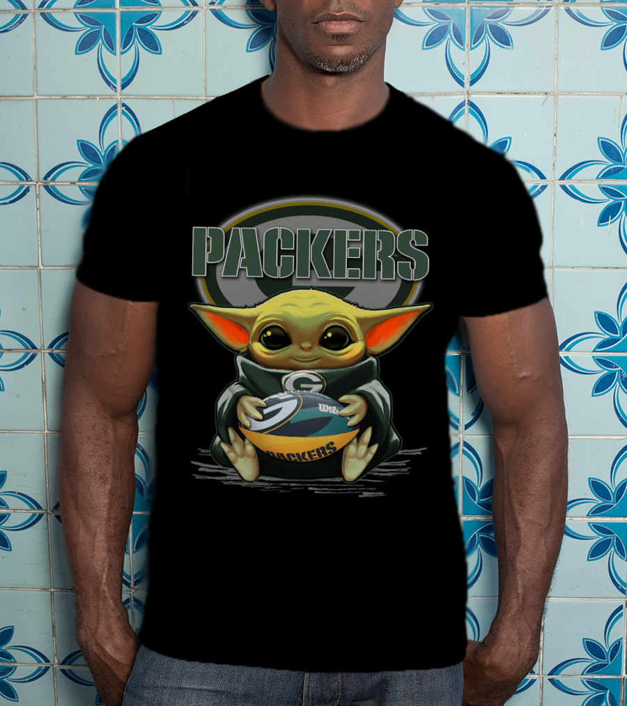 Packers Baby Yoda Holding Green Bay Football T-Shirt