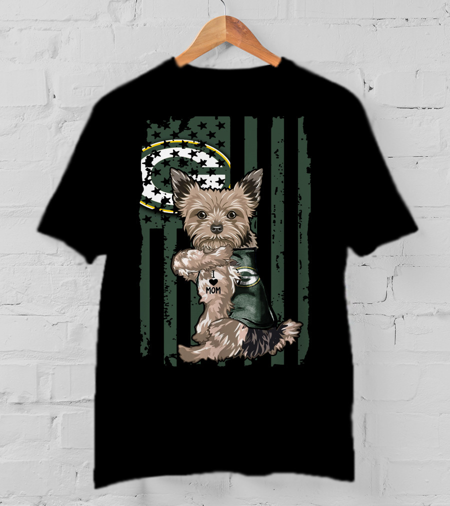 Yorkshire Terrier I Love Mom Green Bay Packers Football T-Shirt