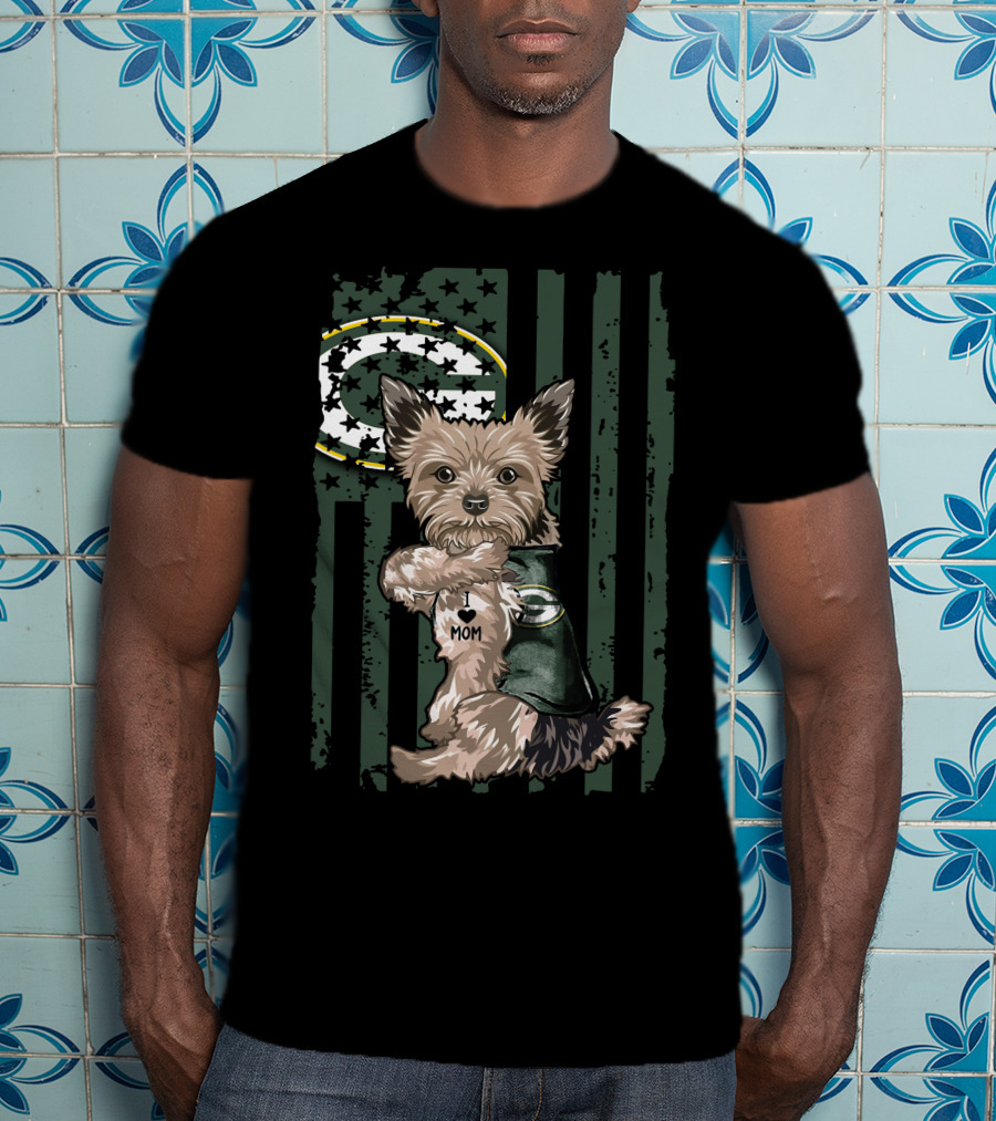 Yorkshire Terrier I Love Mom Green Bay Packers Football T-Shirt