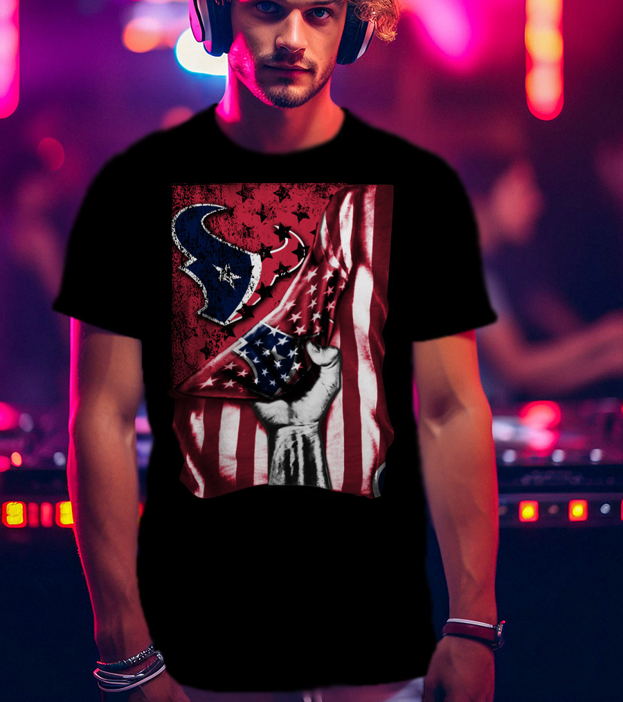 Patriotic Houston Texans Stars And Stripes Flag T-Shirt