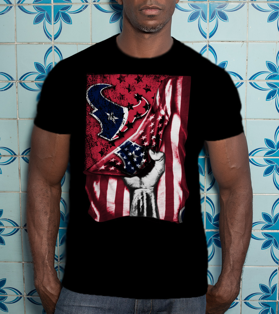 Patriotic Houston Texans Stars And Stripes Flag T-Shirt