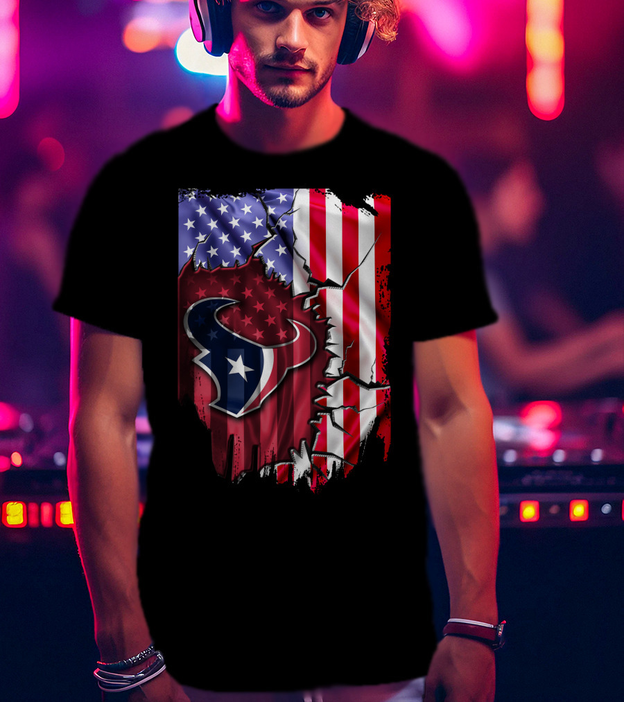 American Flag Houston Texans Logo Burst T-Shirt
