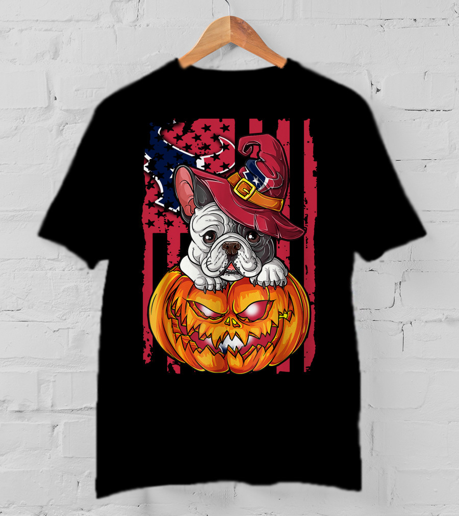 Hlw Bulldog Houston Texans Halloween Pumpkin Background T-Shirt