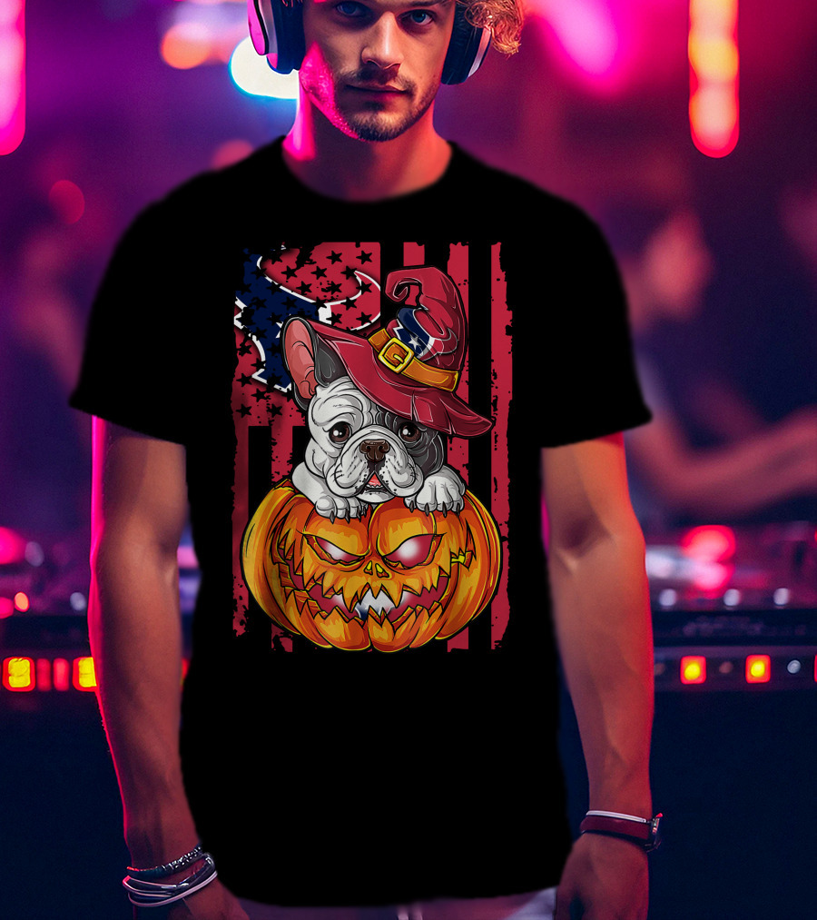 Hlw Bulldog Houston Texans Halloween Pumpkin Background T-Shirt