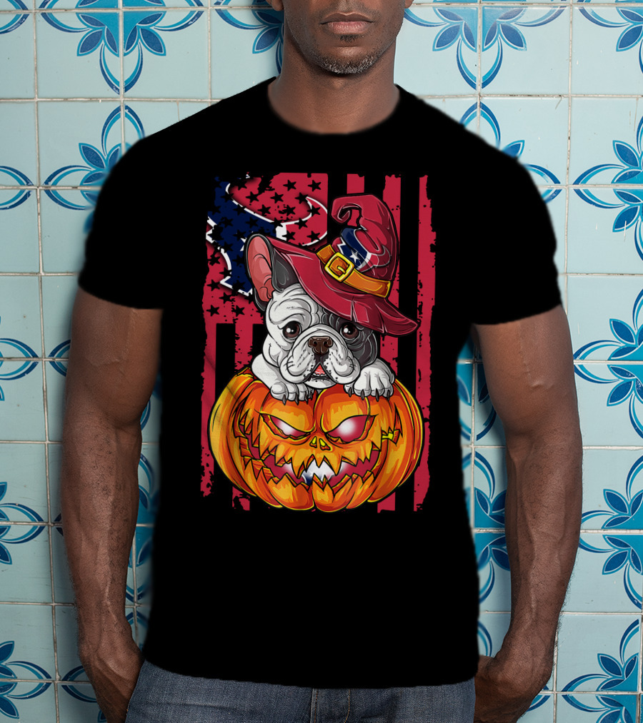 Hlw Bulldog Houston Texans Halloween Pumpkin Background T-Shirt