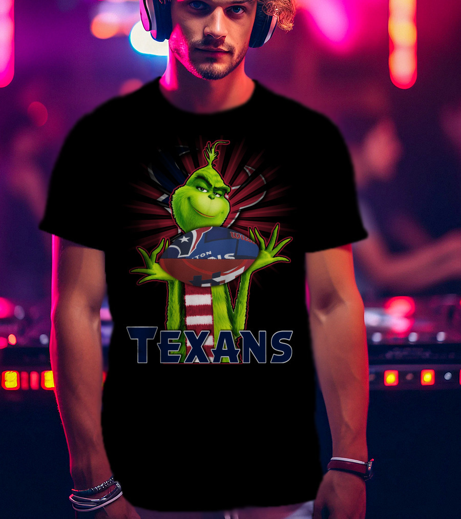 Grinch Holding Houston Texans Football T-Shirt