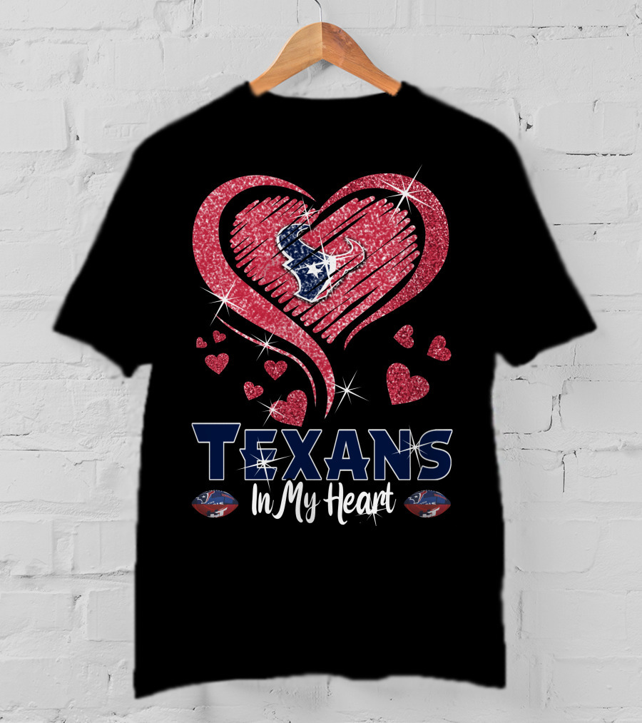 Texans In My Heart Sparkling Hearts T-Shirt