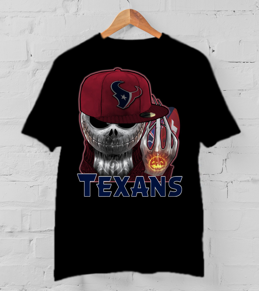 Texans Skull With Houston Cap And Pumpkin Football T-Shirt