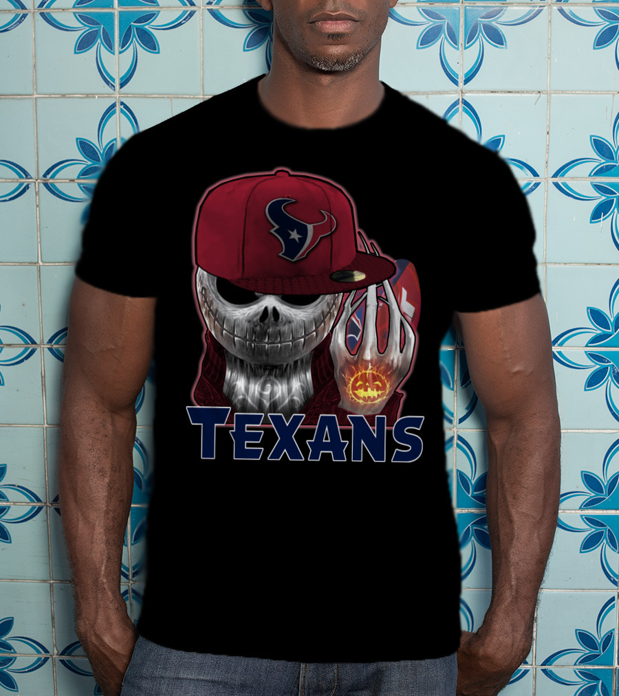Texans Skull With Houston Cap And Pumpkin Football T-Shirt