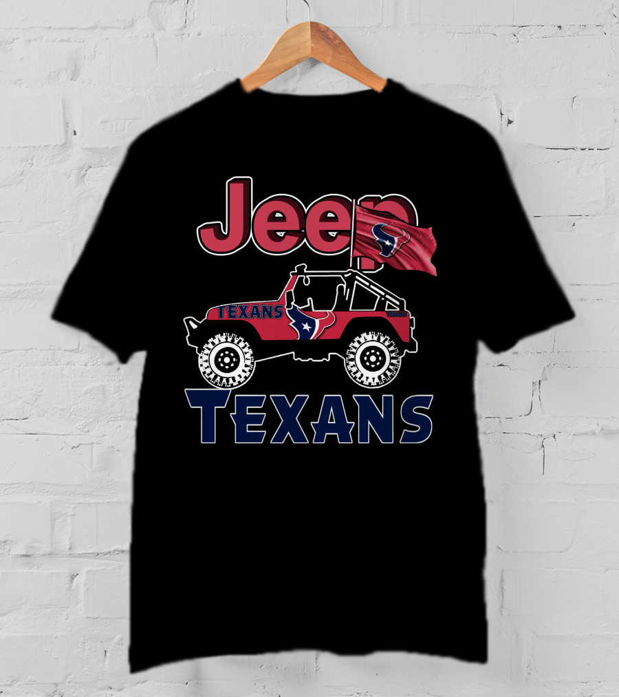 Jeep Houston Texans Logo With Flag And Off-Road T-Shirt