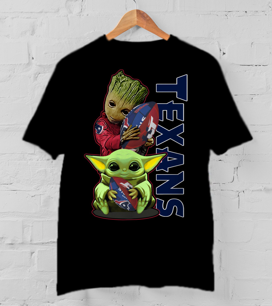 Grzd Houston Texans Groot And Baby Yoda Football Fan T-Shirt