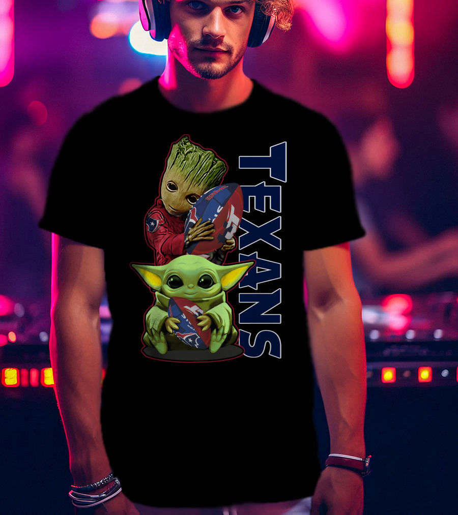 Grzd Houston Texans Groot And Baby Yoda Football Fan T-Shirt