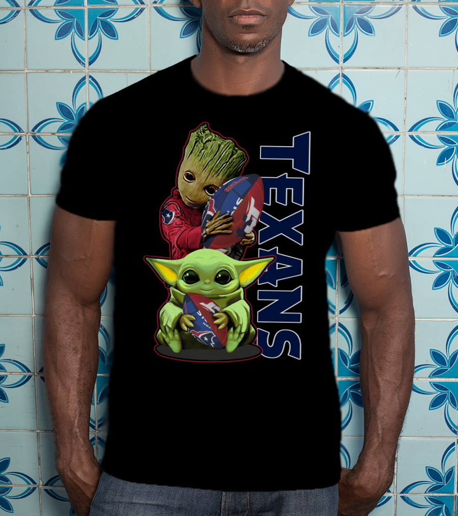 Grzd Houston Texans Groot And Baby Yoda Football Fan T-Shirt