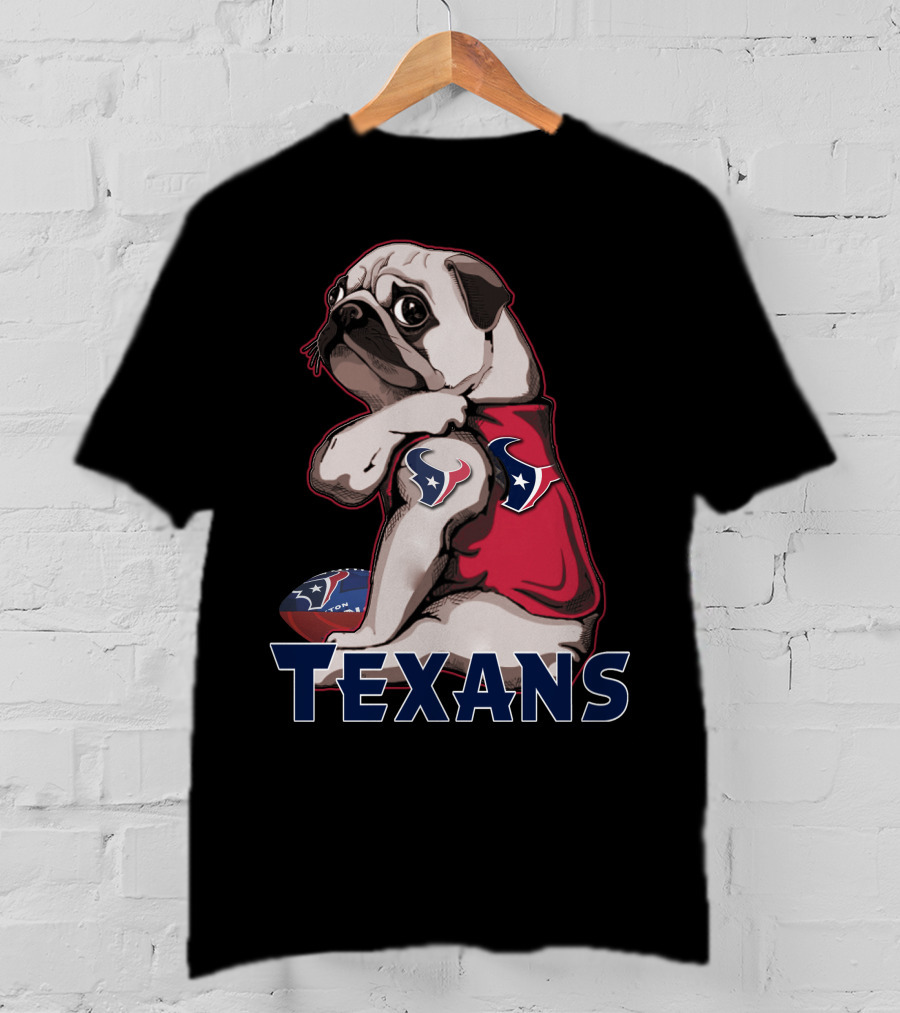 Pug Texans Football Team Fan T-Shirt