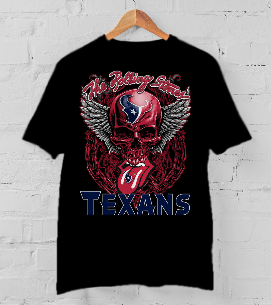 The Rolling Stones Houston Texans Skull Winged Logo Tongue T-Shirt