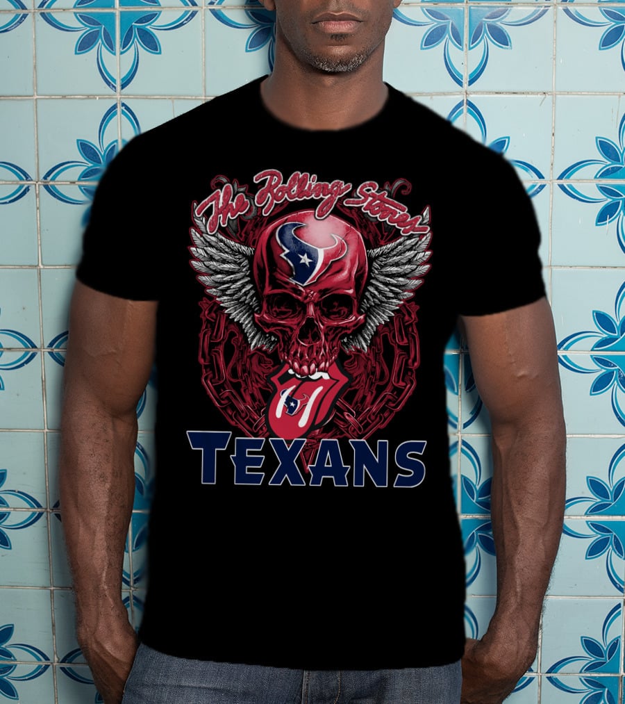 The Rolling Stones Houston Texans Skull Winged Logo Tongue T-Shirt
