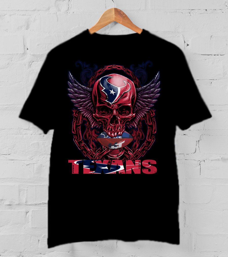 Skullfb Texans Winged Skull With Chains And Football Elements T-Shirt