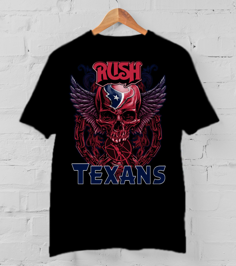 Rush Houston Texans Skull With Wings And Chains T-Shirt