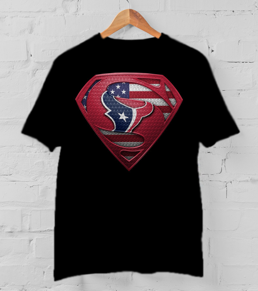 Houston Texans Superman Logo American Flag T-Shirt