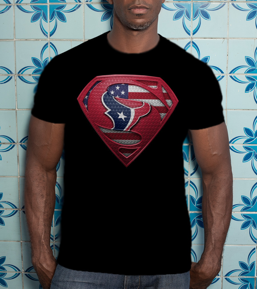 Houston Texans Superman Logo American Flag T-Shirt
