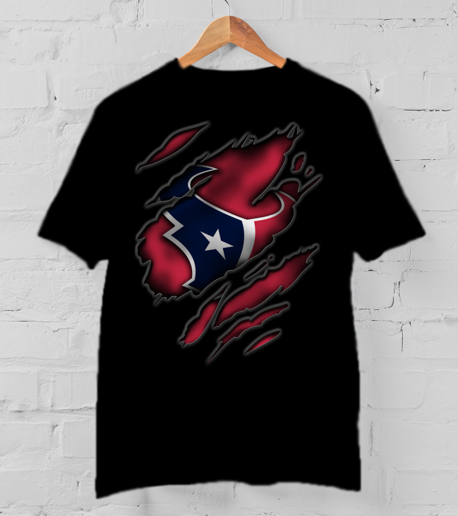 Torn Houston Texans Star Emblem Ripped T-Shirt