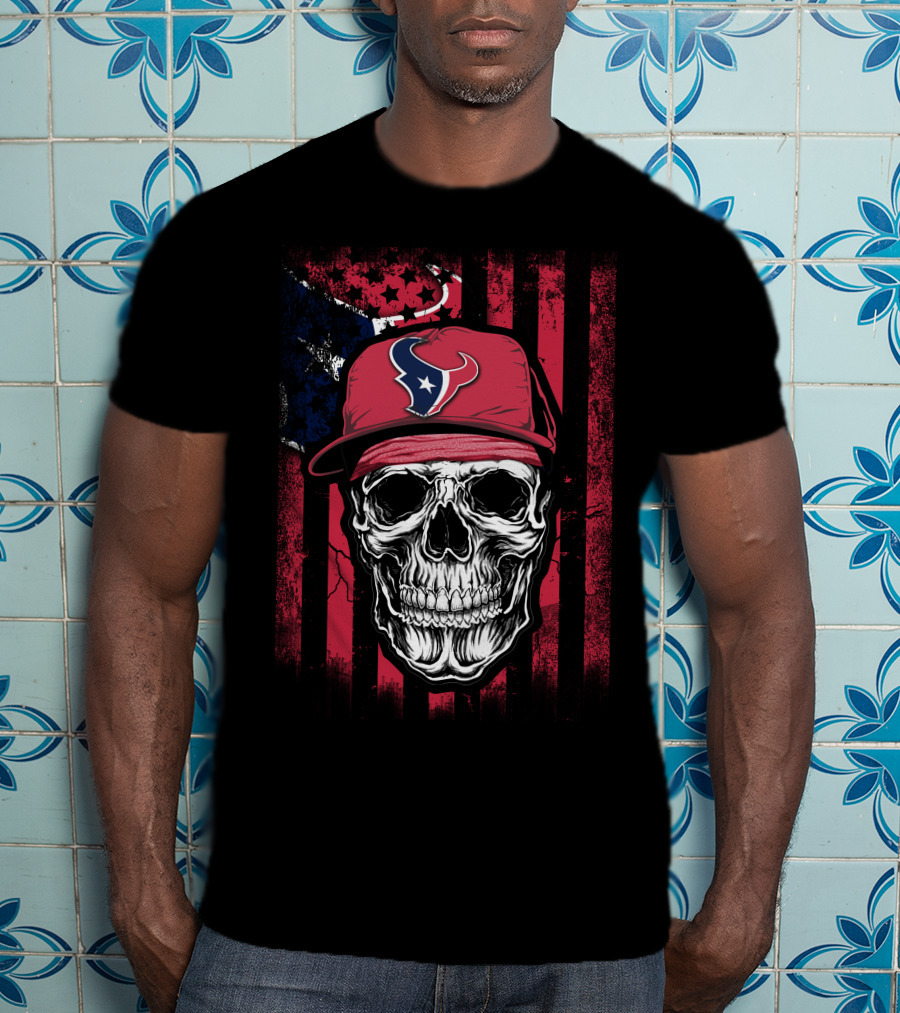 Houston Texans Logo Skull Patriot Flag T-Shirt