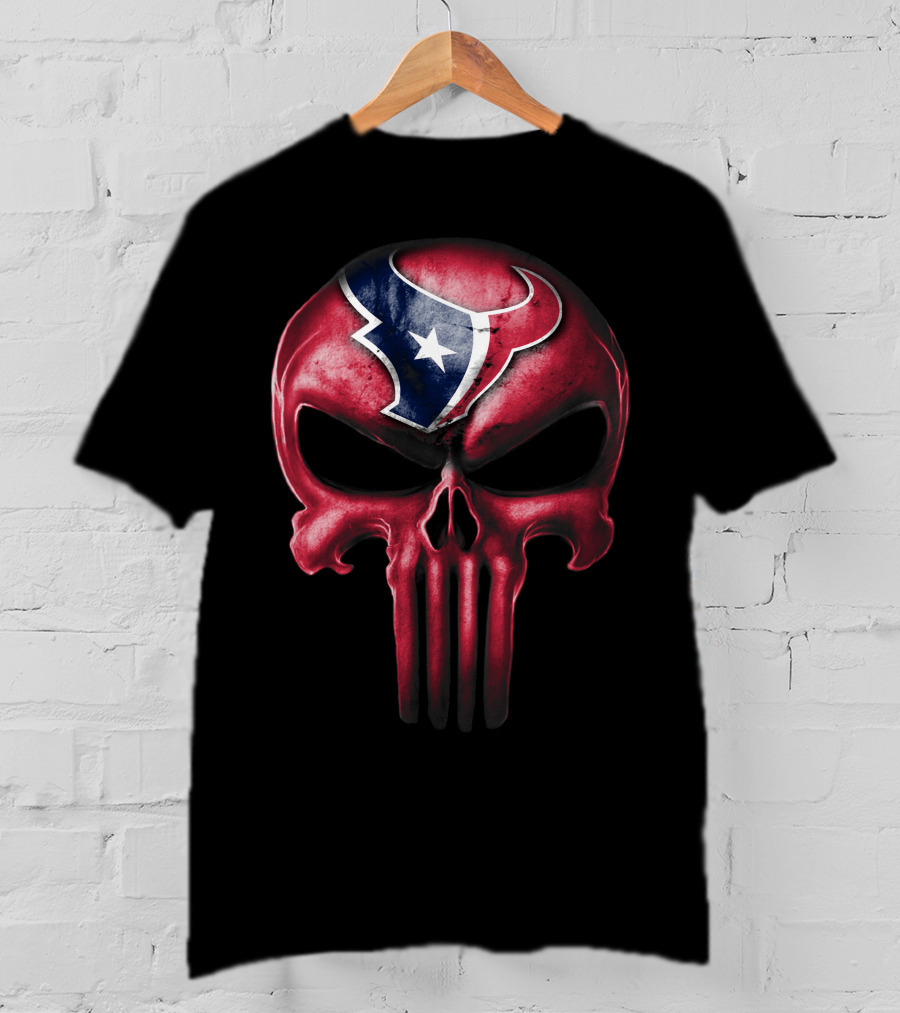Skull Houston Texans Logo Red And Blue Fusion T-Shirt