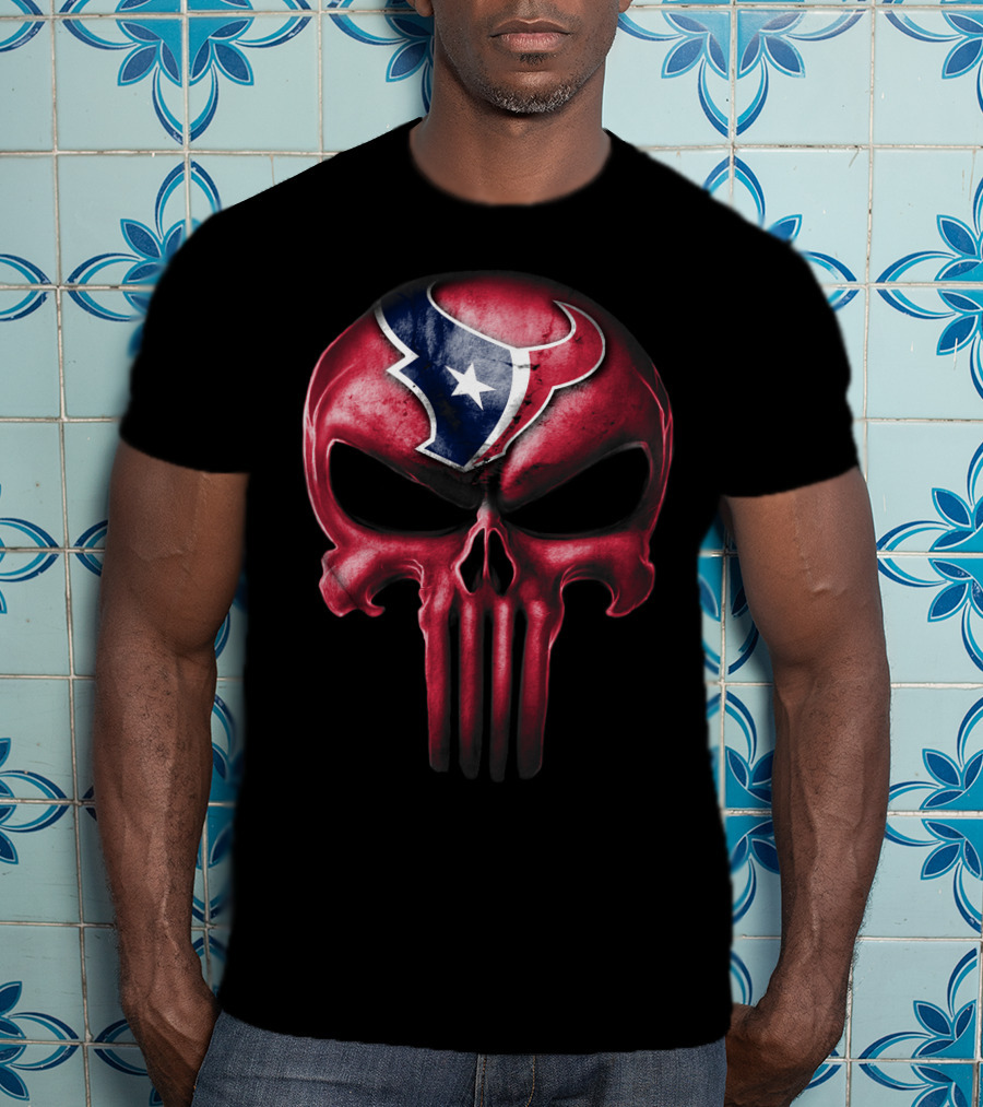 Skull Houston Texans Logo Red And Blue Fusion T-Shirt