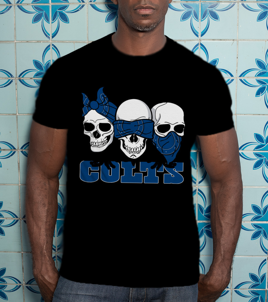 3 Skull Blue Bandana Colts T-Shirt