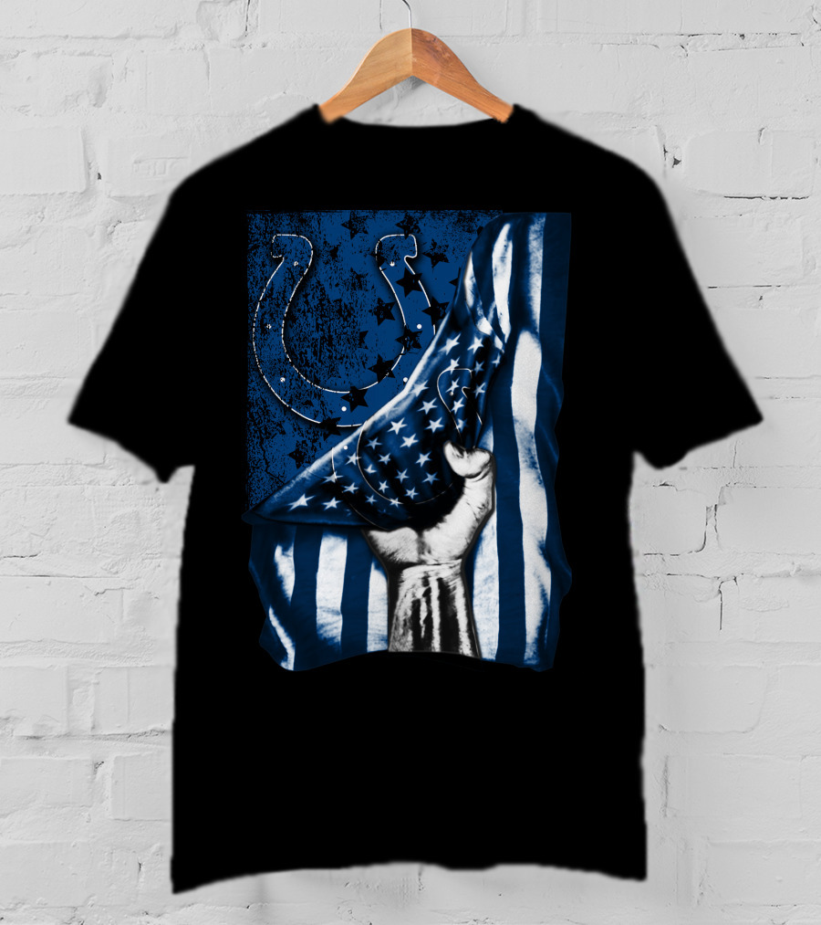 Indianapolis Colts Horseshoe American Flag Hand T-Shirt