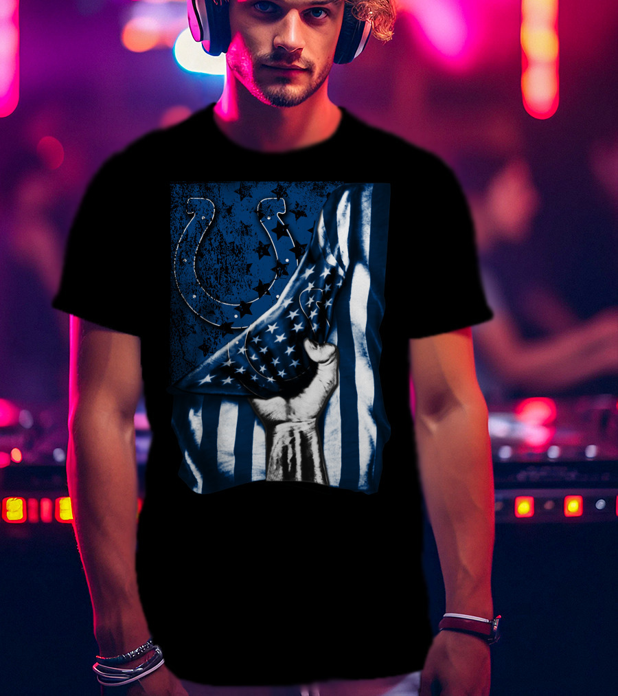 Indianapolis Colts Horseshoe American Flag Hand T-Shirt